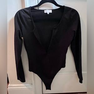 by the way long sleeve bodysuit. Size small. Black. Low cut v neck bodysuit